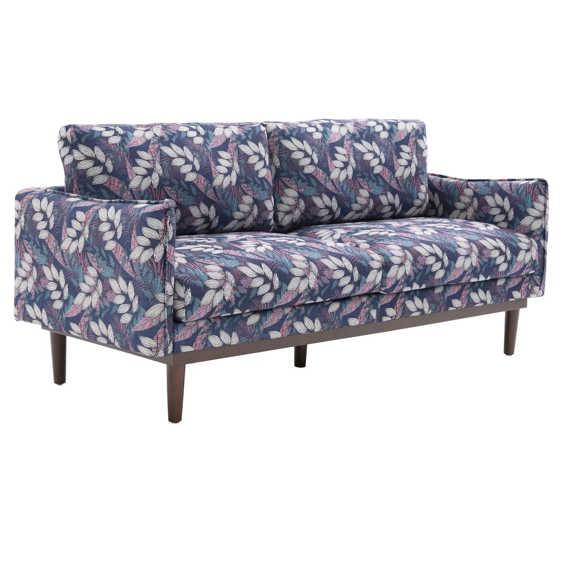2 Seater Loveseat Sofa Unique Piece Furniture navy floral leaf fabric with dark wood legs on Tampa Home & Garden Store
