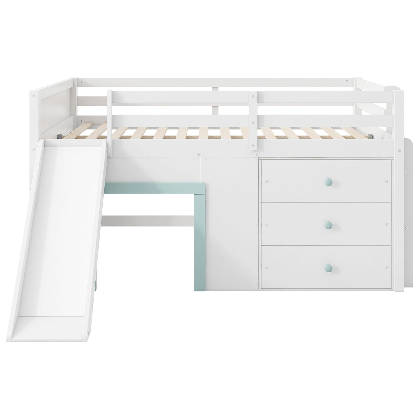 Loft bed Modern Low Loft Bed With Slide by HouseOfZazla, white finish, 3 drawers, 2 doors on Tampa Home & Garden Store