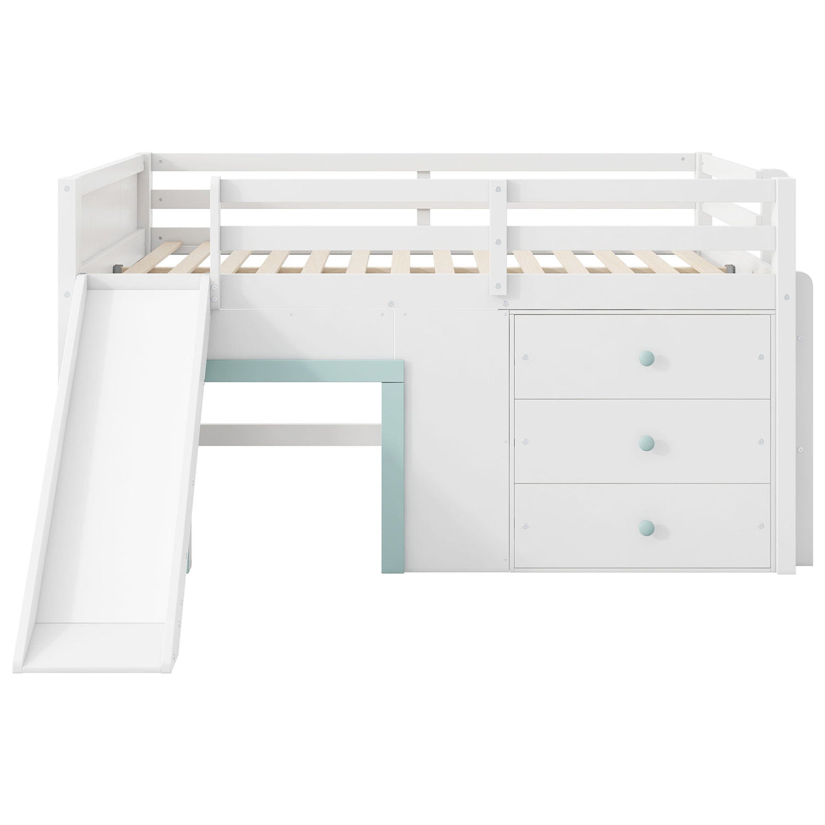 Loft bed Modern Low Loft Bed With Slide by HouseOfZazla, white finish, 3 drawers, 2 doors on Tampa Home & Garden Store