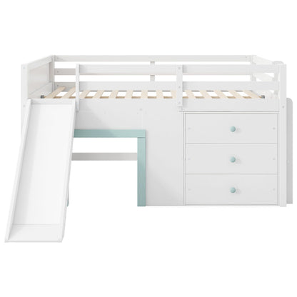 Loft bed Modern Low Loft Bed With Slide by HouseOfZazla, white finish, 3 drawers, 2 doors on Tampa Home & Garden Store