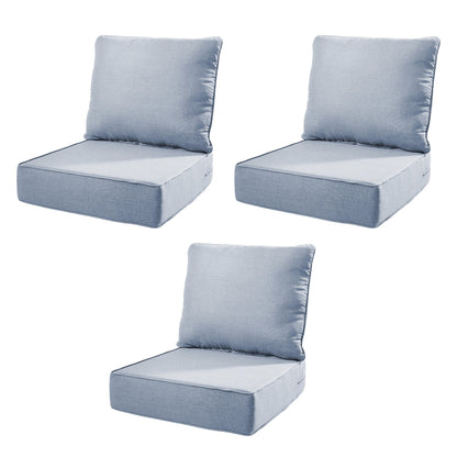 6-inch thick outdoor chair cushion set in light blue denim fabric for two chairs on Tampa Home & Garden Store