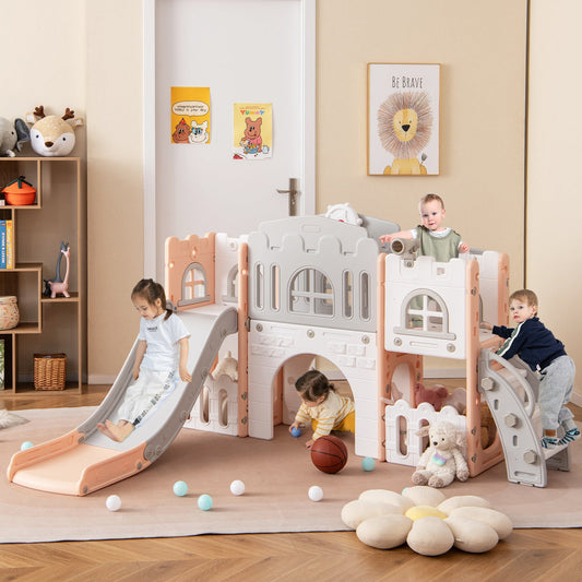All-in-1 Toddler Slide Playset Playground with Tunnel and Ladder and Basketball - Tampa Home & Garden Store