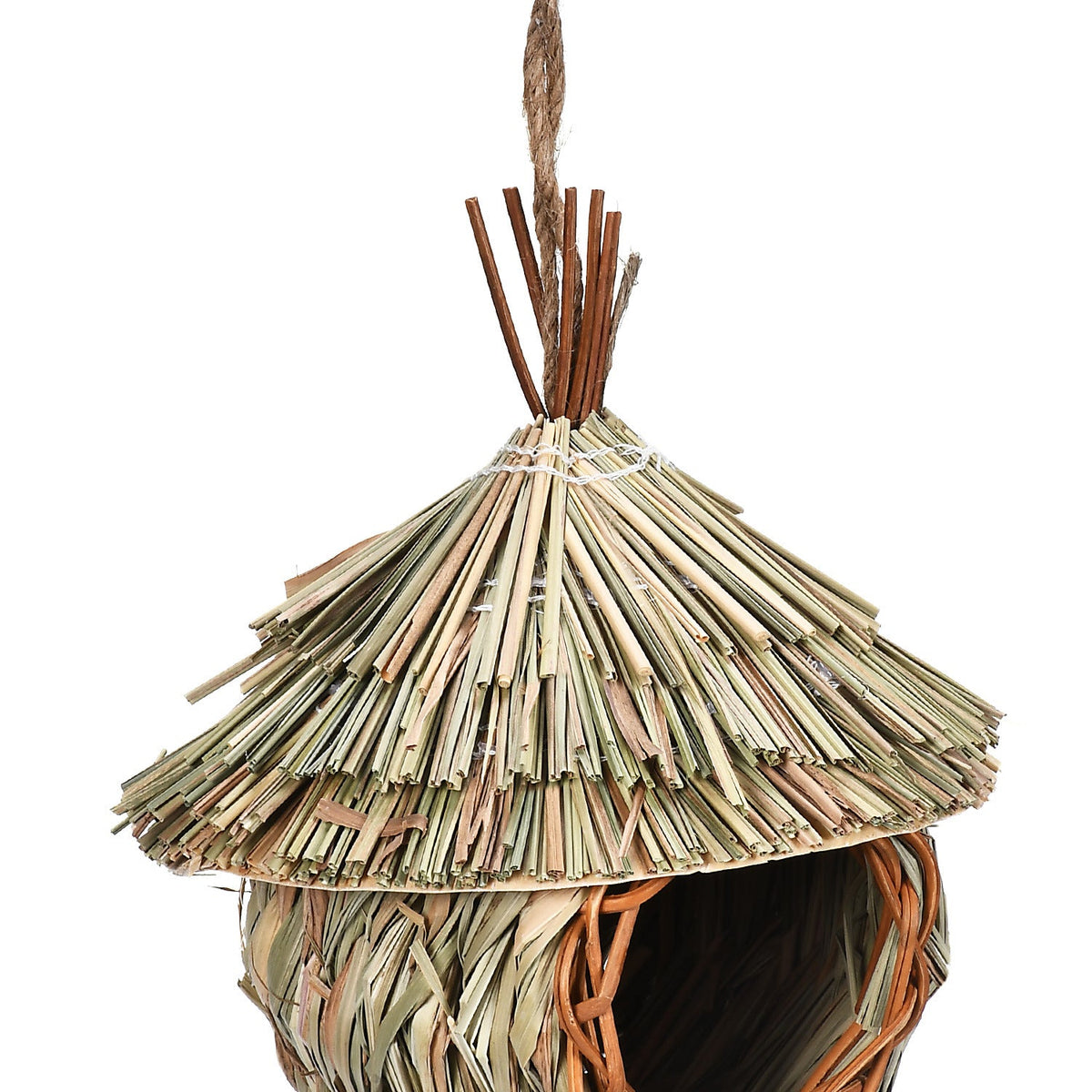 Creative Hanging Straw Bird Nest decor with natural beige straw fibers and brown accents on Tampa Home & Garden Store