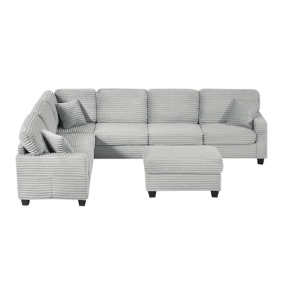 U-Shaped 2-Piece Sectional Sofa with Movable Ottoman & Storage Pockets, fabric, HouseOfZazla on Tampa Home & Garden Store