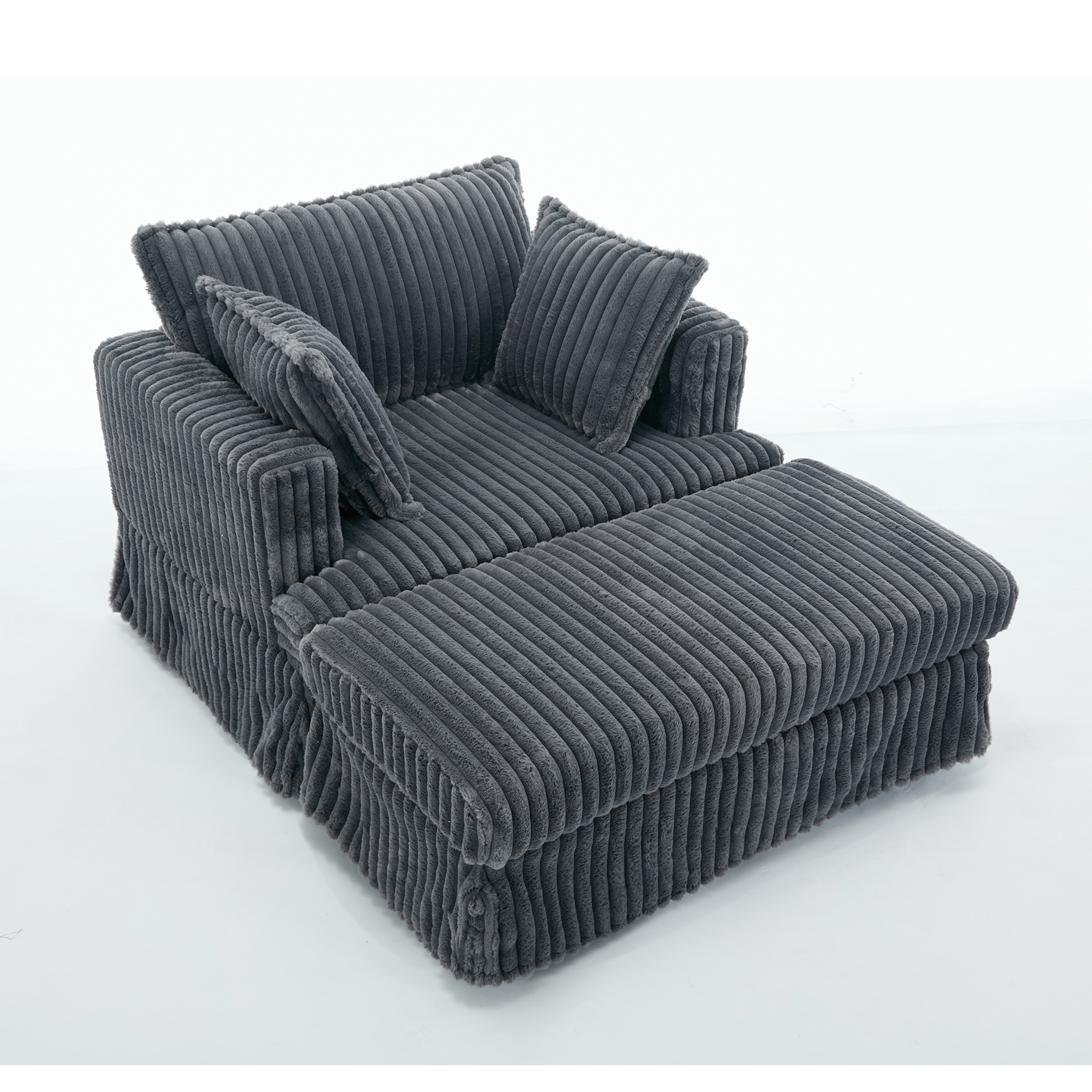 Oversized corduroy chaise lounge with ottoman, dark gray fabric, HouseOfZazla on Tampa Home & Garden Store