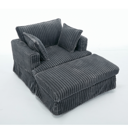 Oversized corduroy chaise lounge with ottoman, dark gray fabric, HouseOfZazla on Tampa Home & Garden Store