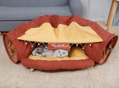 Sell My Stuff Pet Cats Tunnel Interactive Play Toy orange exterior yellow interior 2 cats on Tampa Home & Garden Store