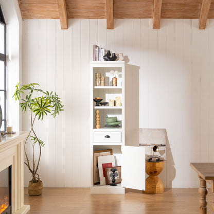Retro White Tall Display Shelf and Cabinet