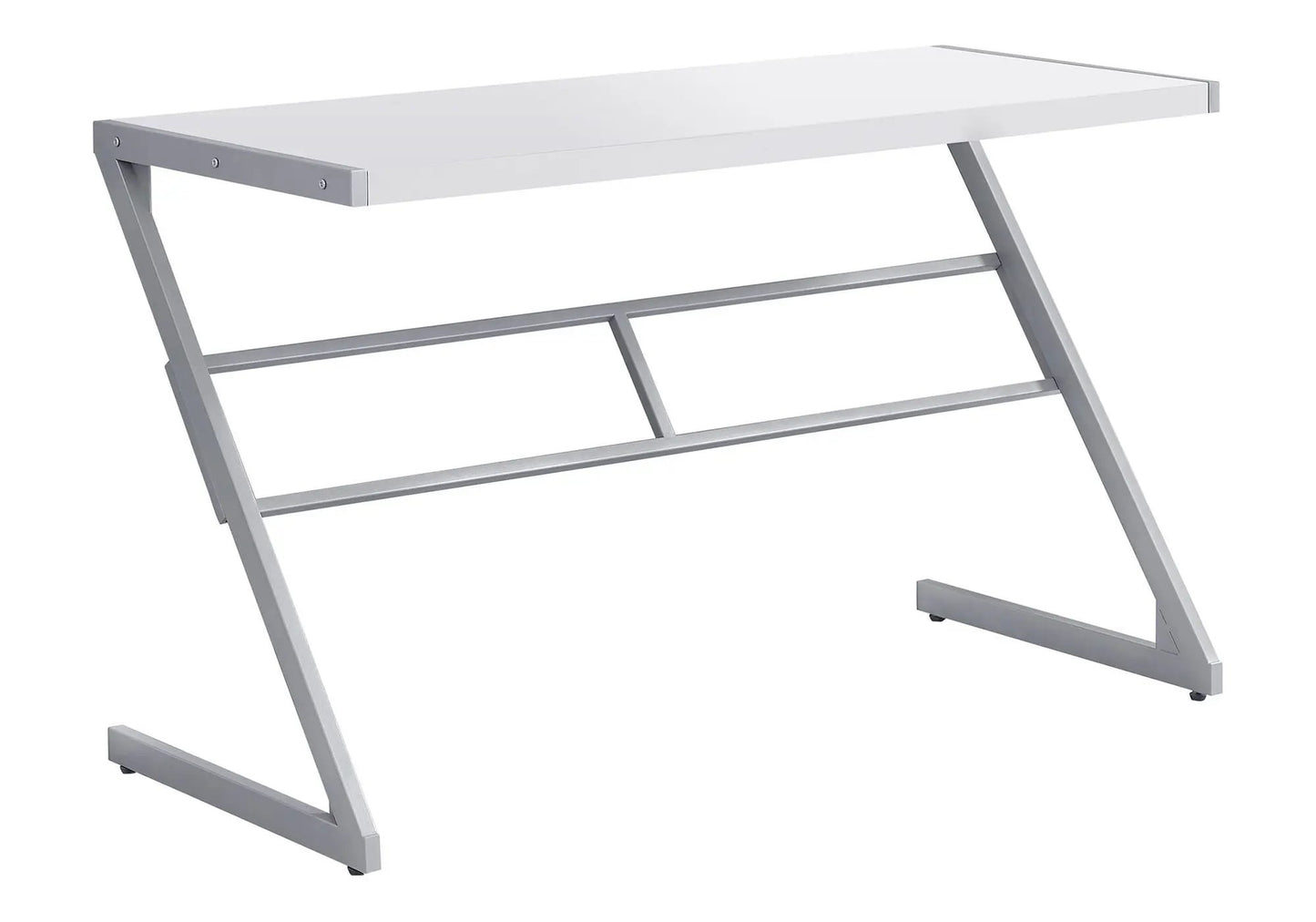 Computer desk with silver metal frame and white top, chic modern design on Tampa Home & Garden Store