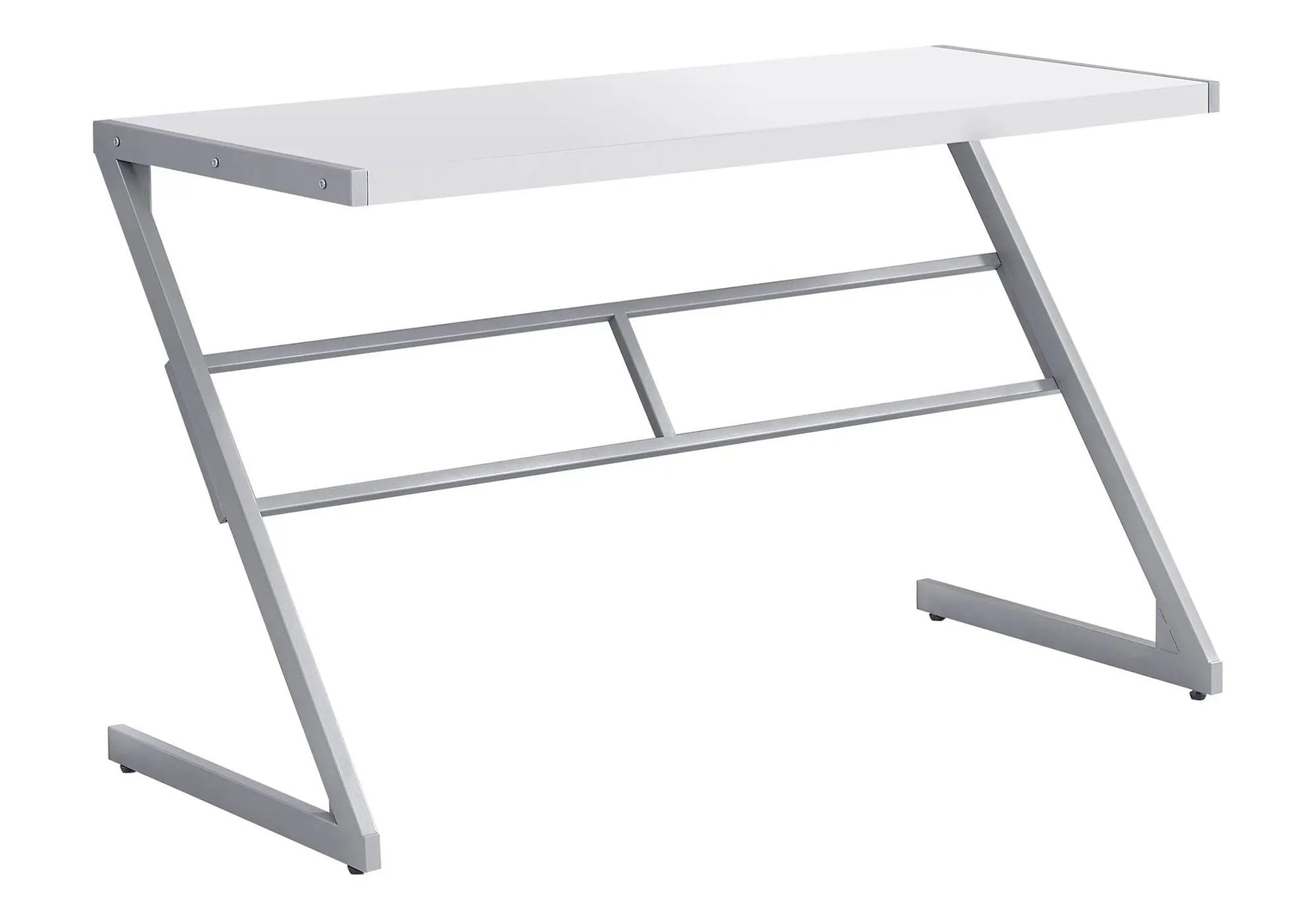 Computer desk with silver metal frame and white top, chic modern design on Tampa Home & Garden Store