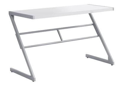Computer desk with silver metal frame and white top, chic modern design on Tampa Home & Garden Store