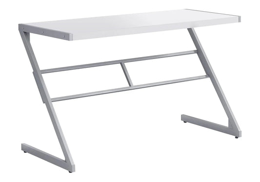 Computer desk with silver metal frame and white top, chic modern design on Tampa Home & Garden Store