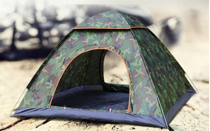 Camping Tent camo-pattern dome with orange trim, My Store hiking gear on Tampa Home & Garden Store