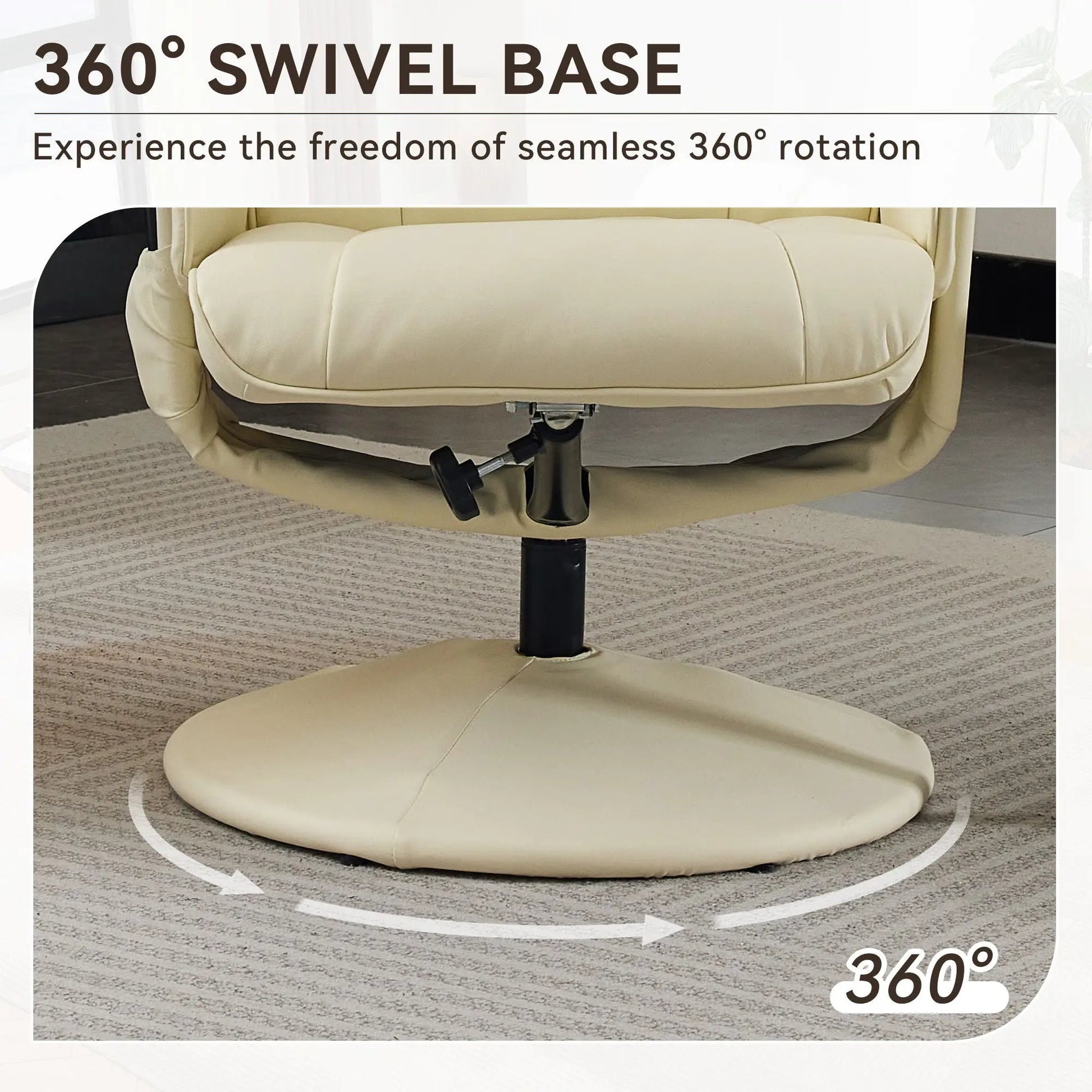 Beige recliner chair with matching ottoman on a 360° swivel base by Unique Piece Furniture on Tampa Home & Garden Store