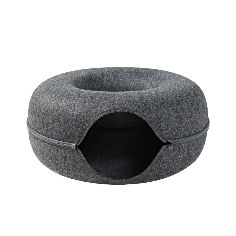 Cat nest round grey felt with tunnel entrance, dual-use cat bed and hideaway on Tampa Home & Garden Store