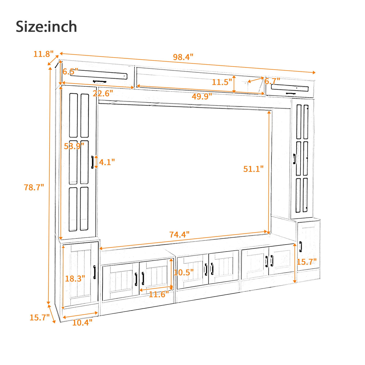 Wall unit entertainment center with glass doors, white/black finish by HouseOfZazla on Tampa Home & Garden Store