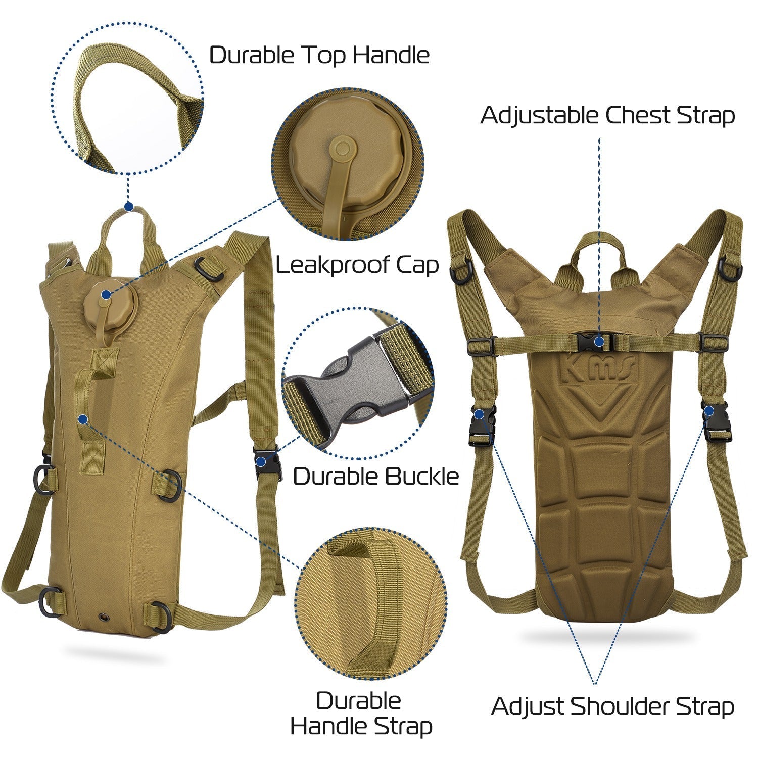iMounTEK 3L hydration pack water bladder tan backpack with adjustable shoulder and chest straps on Tampa Home & Garden Store