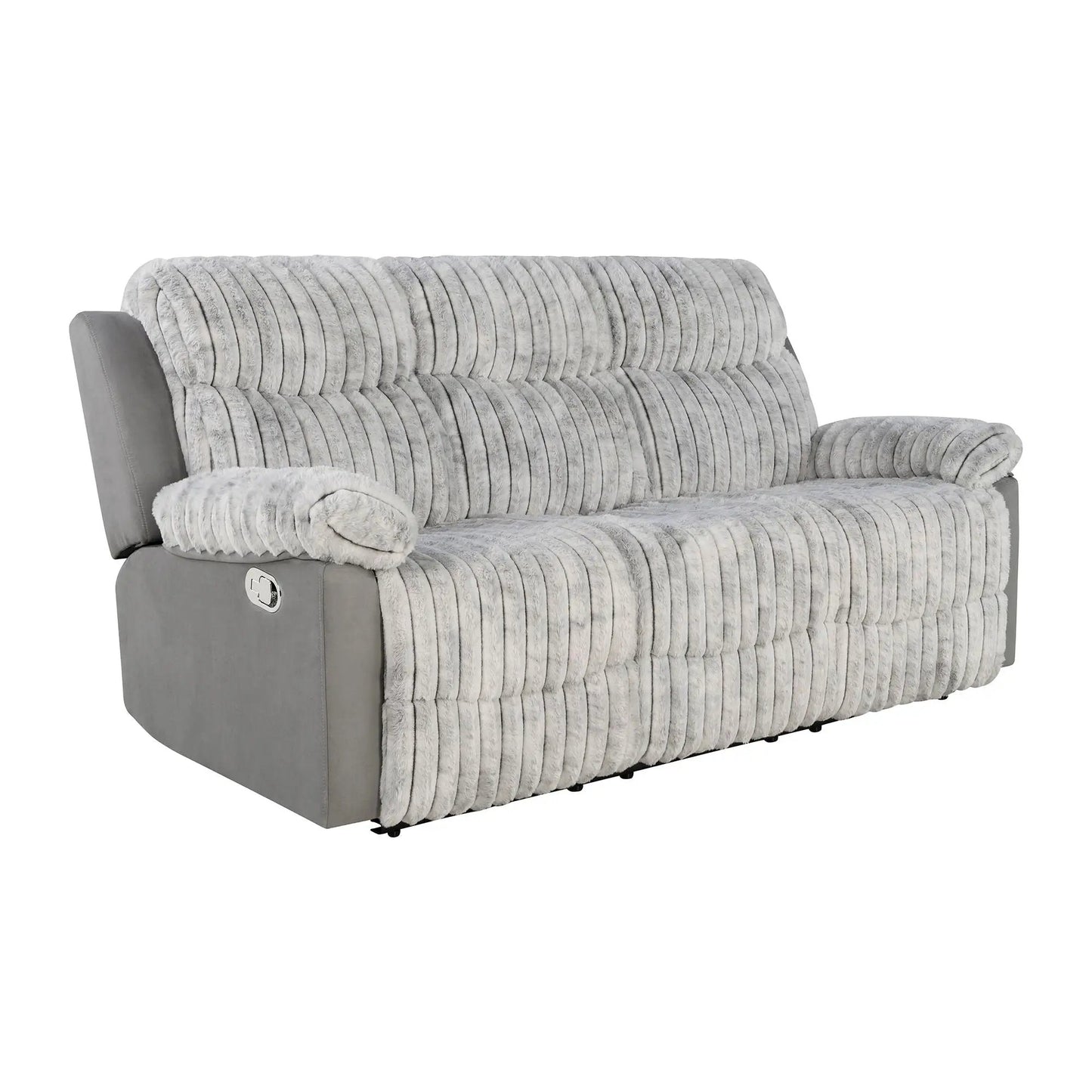 Brenda reclining sofa with manual recline by Unique Piece Furniture in gray plush ribbed fabric on Tampa Home & Garden Store
