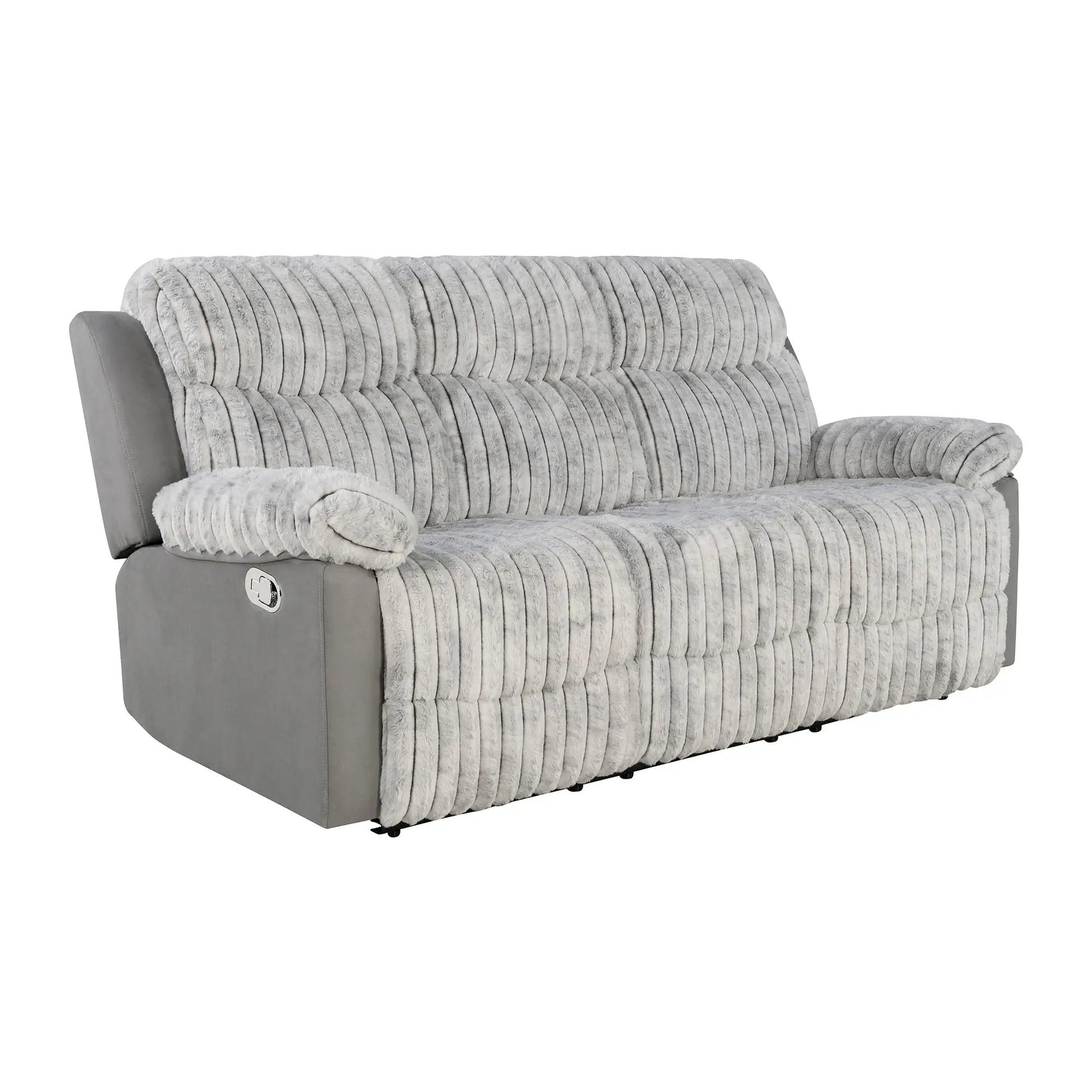 Brenda reclining sofa with manual recline by Unique Piece Furniture in gray plush ribbed fabric on Tampa Home & Garden Store