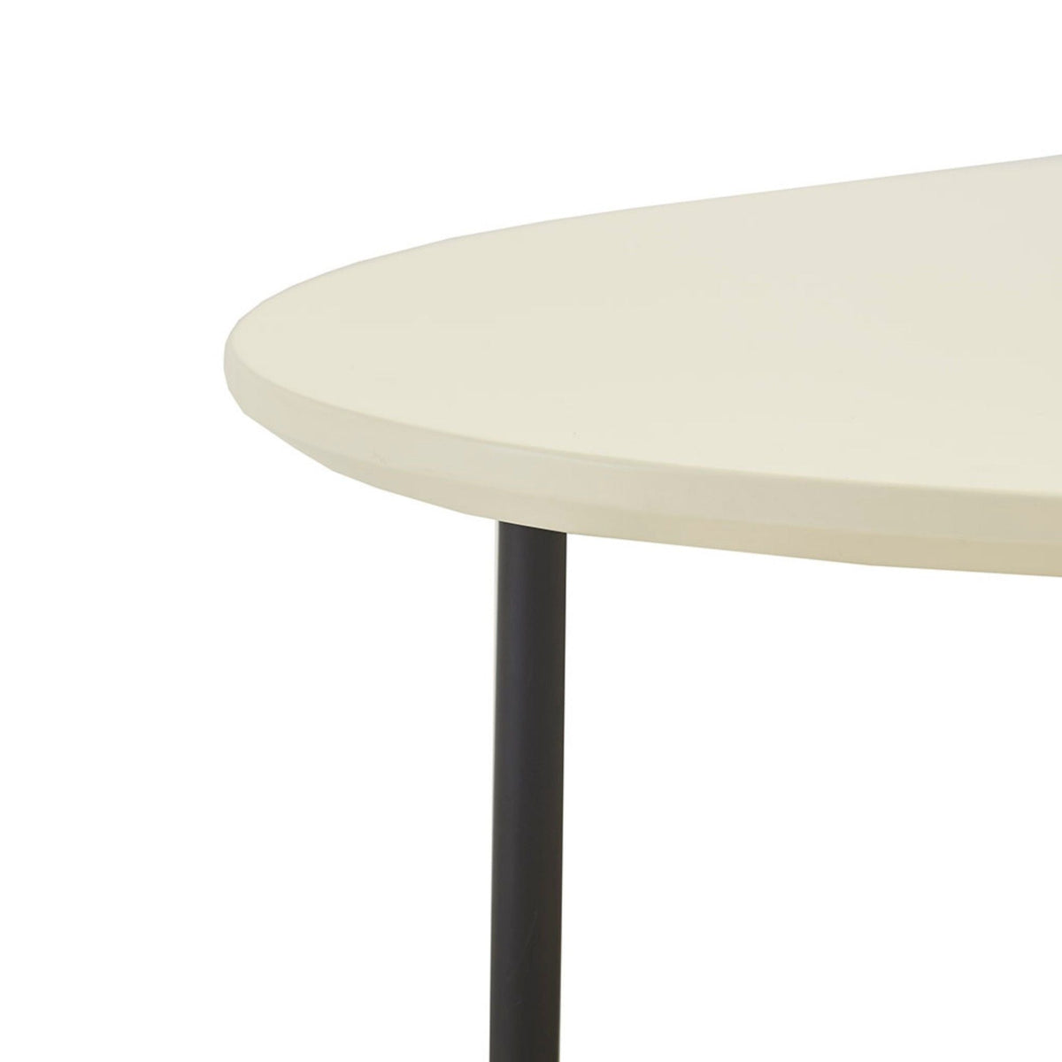Oval white coffee table with black metal leg on Tampa Home & Garden Store