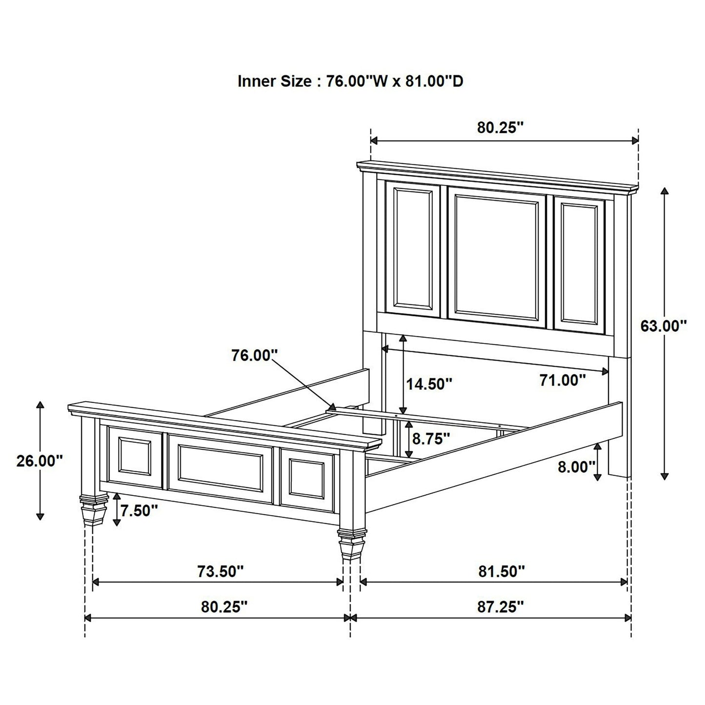 Chelema Eastern King Panel Bed cream white line-drawing with paneled headboard by HouseOfZazla on Tampa Home & Garden Store
