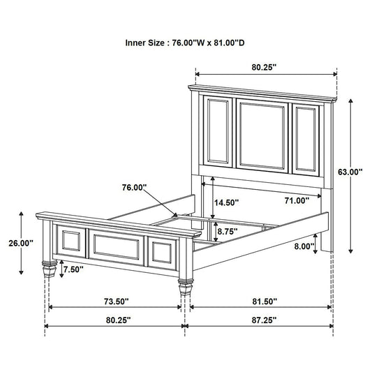Chelema Eastern King Panel Bed cream white line-drawing with paneled headboard by HouseOfZazla on Tampa Home & Garden Store