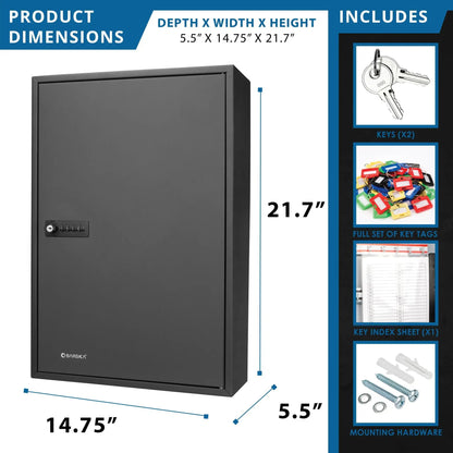 Adjustable key cabinet with combination lock in dark gray by Barska, wall storage on Tampa Home & Garden Store