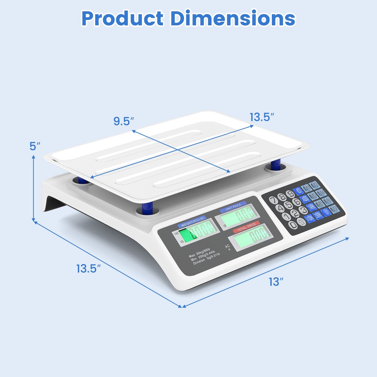 66lb Price Computing Scale Commercial Food Scale with Dual LCD Displays