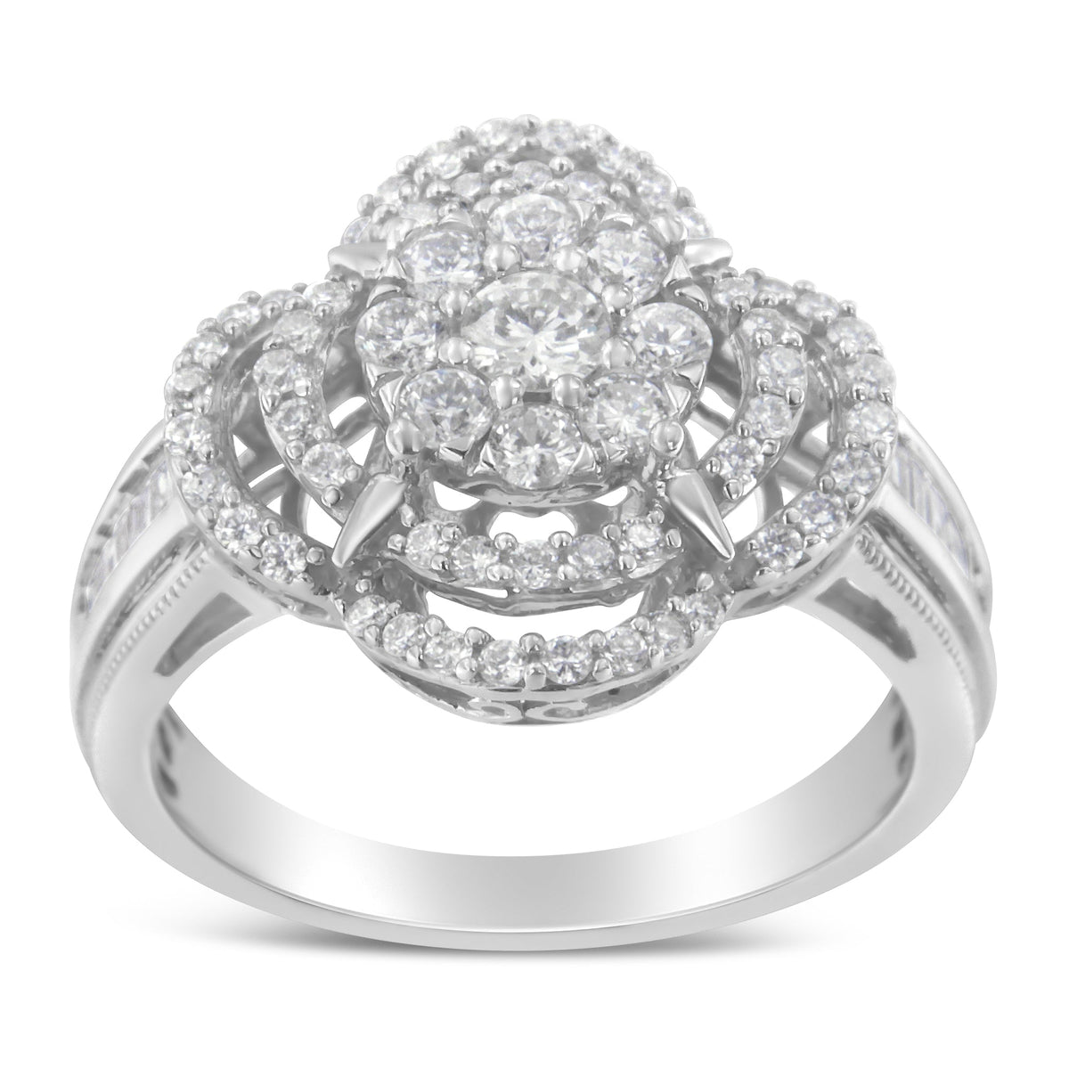 14K white gold diamond floral cluster ring with pavé band and center cluster on Tampa Home & Garden Store