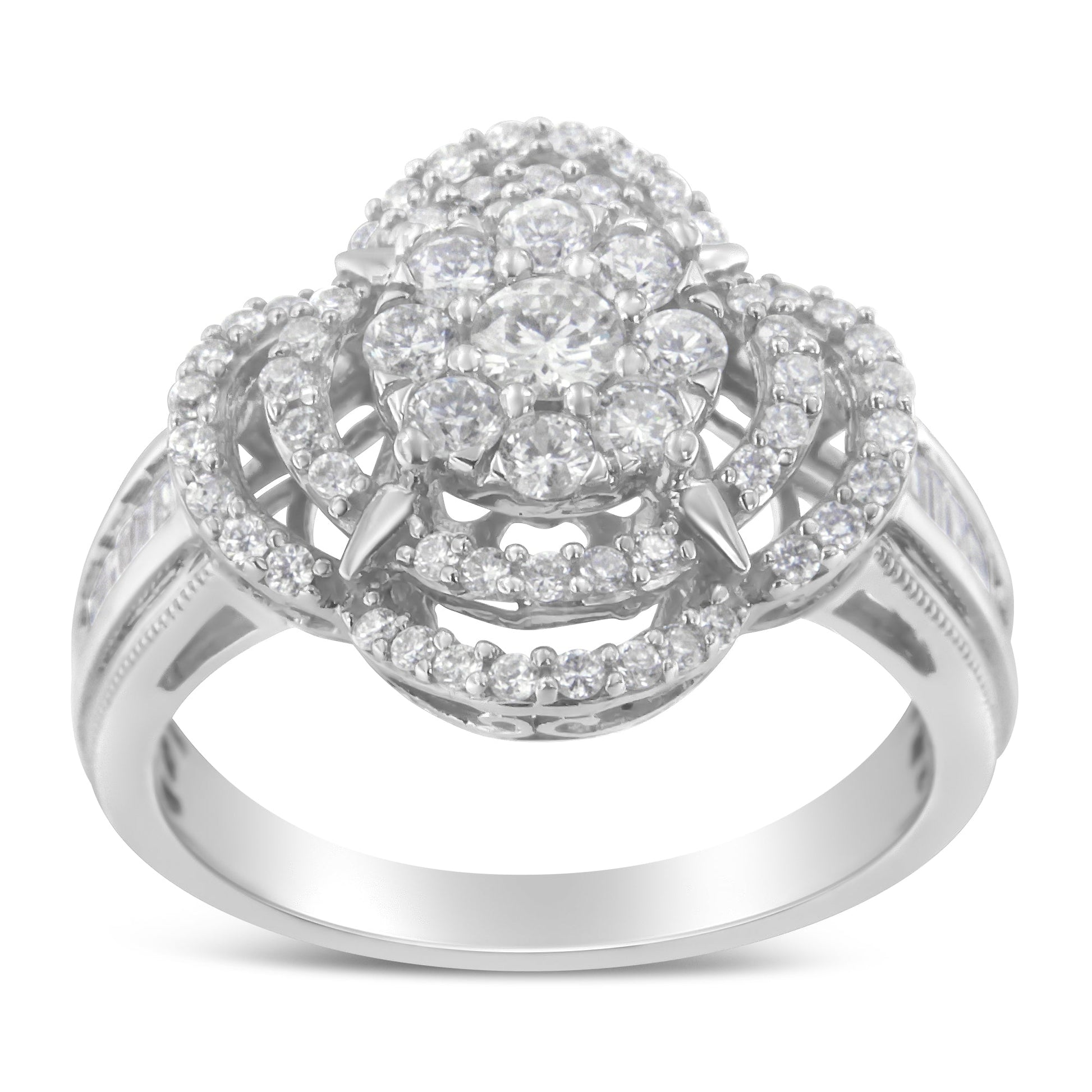 14K white gold diamond floral cluster ring with pavé band and center cluster on Tampa Home & Garden Store
