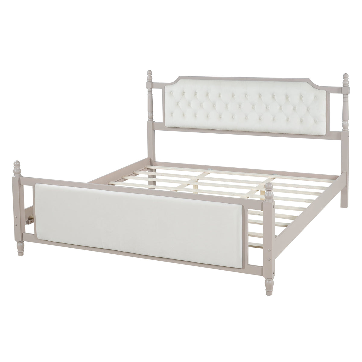 King size upholstered bed with button tufted ivory headboard and beige frame HouseOfZazla on Tampa Home & Garden Store