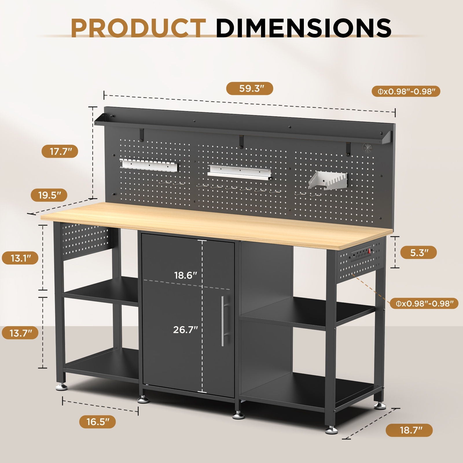 Workbench with pegboard and storage cabinet in black with wooden top by HouseOfZazla on Tampa Home & Garden Store