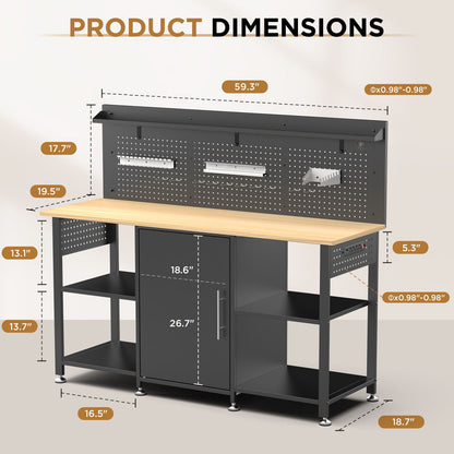 Workbench with pegboard and storage cabinet in black with wooden top by HouseOfZazla on Tampa Home & Garden Store