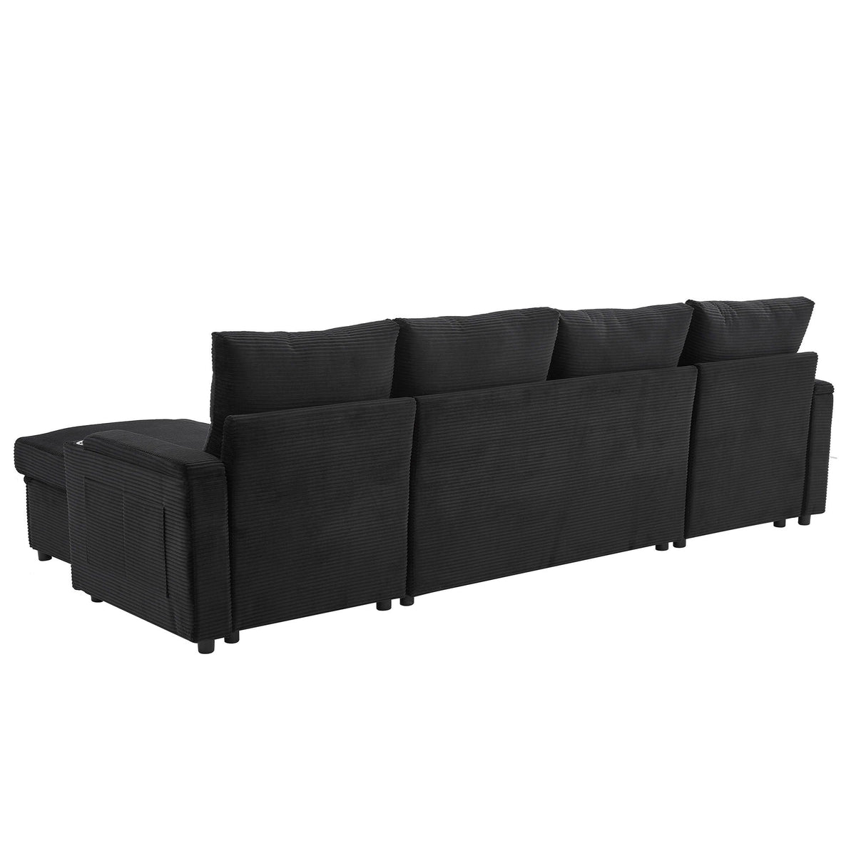 Black U-shaped sleeper sectional with storage chaise, cup holders on Tampa Home & Garden Store