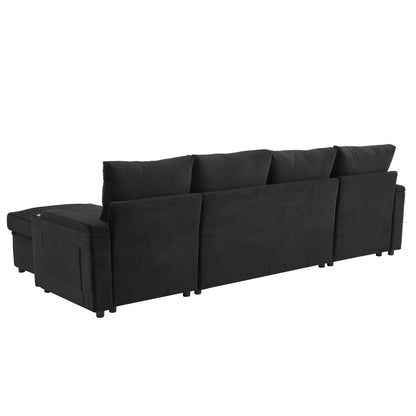 Black U-shaped sleeper sectional with storage chaise, cup holders on Tampa Home & Garden Store