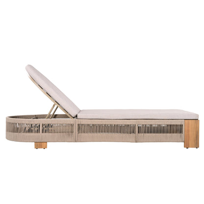 Outdoor Chaise Lounge Chair in acacia wood with beige cushion and adjustable backrest on Tampa Home & Garden Store