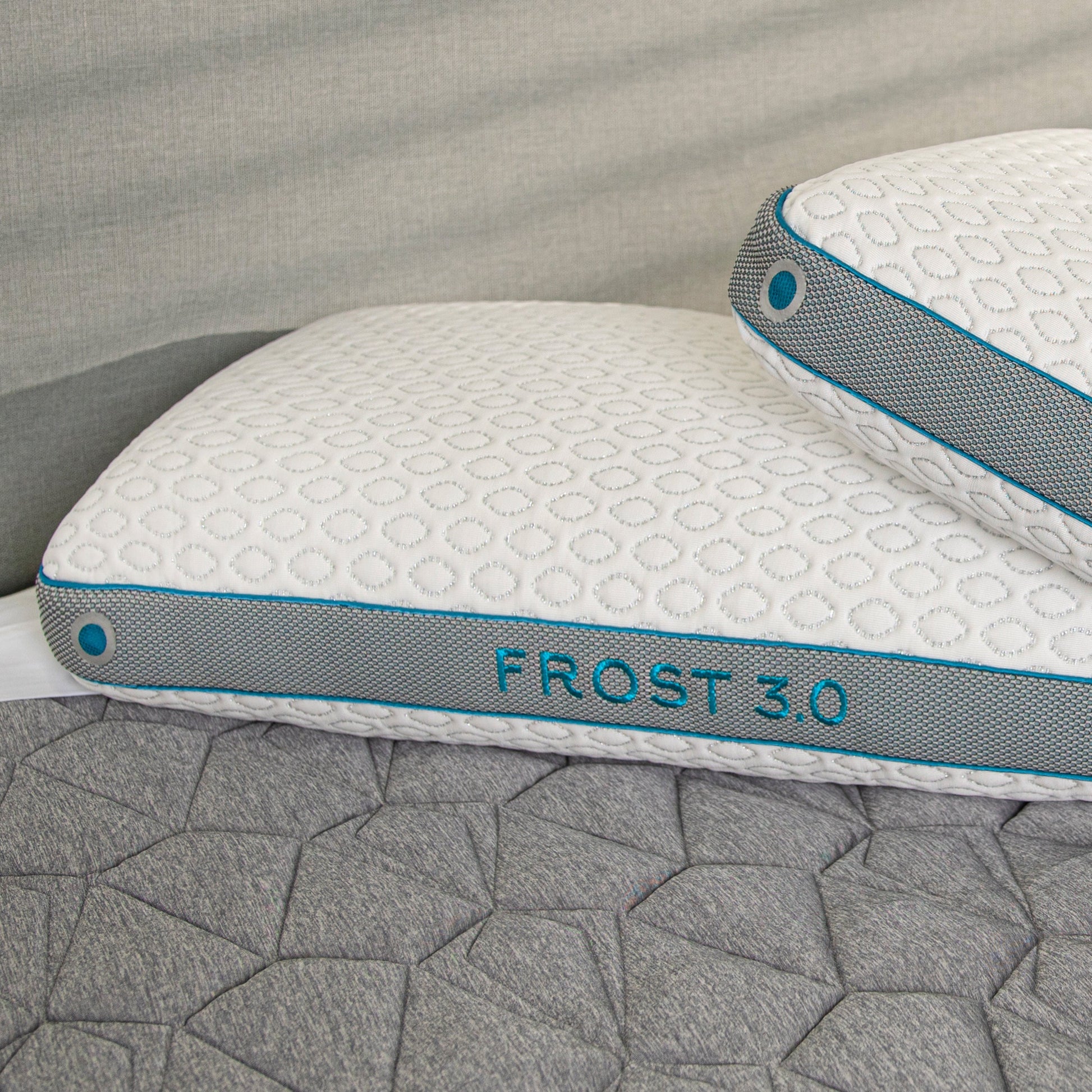 BedGear Frost 3.0 King cooling pillow with white quilted cover and blue piping on Tampa Home & Garden Store