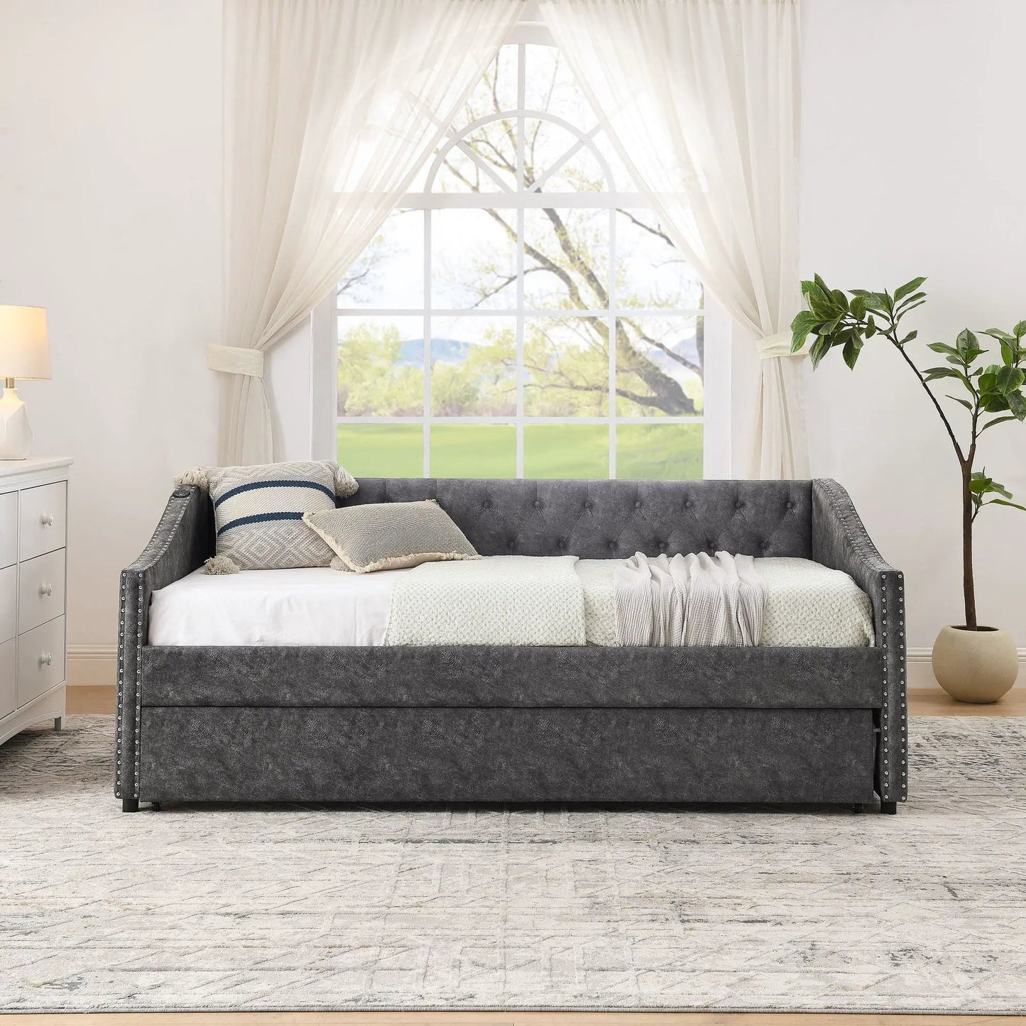 Upholstered Daybed USB Charging and Pull Out Bed