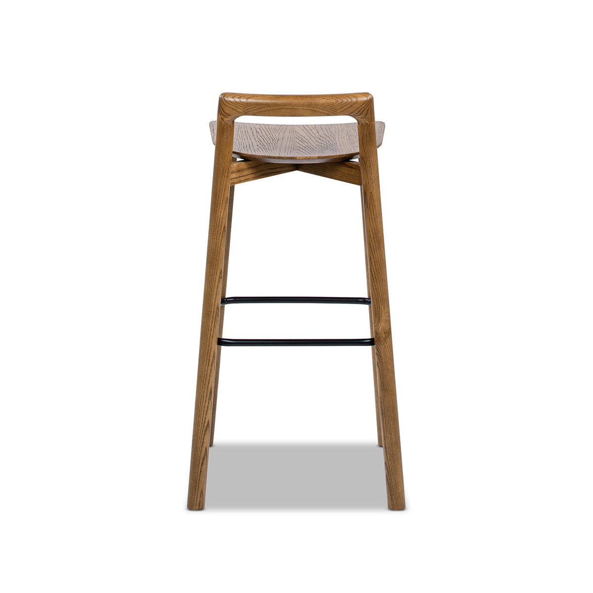 Bar stool walnut wood with black iron footrest, modern minimalist low back, HouseOfZazla on Tampa Home & Garden Store