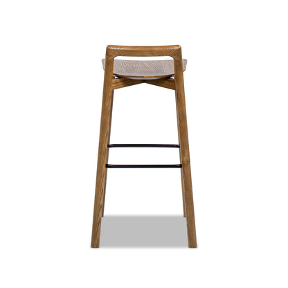 Bar stool walnut wood with black iron footrest, modern minimalist low back, HouseOfZazla on Tampa Home & Garden Store