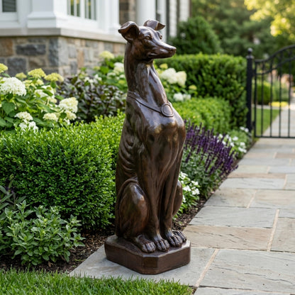Greyhound Dog Statue with bronze finish in a landscaped garden by HouseOfZazla on Tampa Home & Garden Store