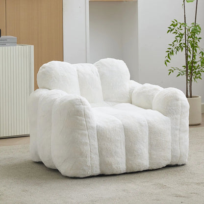 Lotus Style Compression Sofa Bean Bag white plush fabric, modular seating set of five on Tampa Home & Garden Store