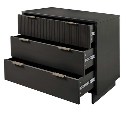 Solid wood 3-drawer dresser with ribbed fronts by HouseOfZazla, dark charcoal finish, brushed brass pulls on Tampa Home & Garden Store