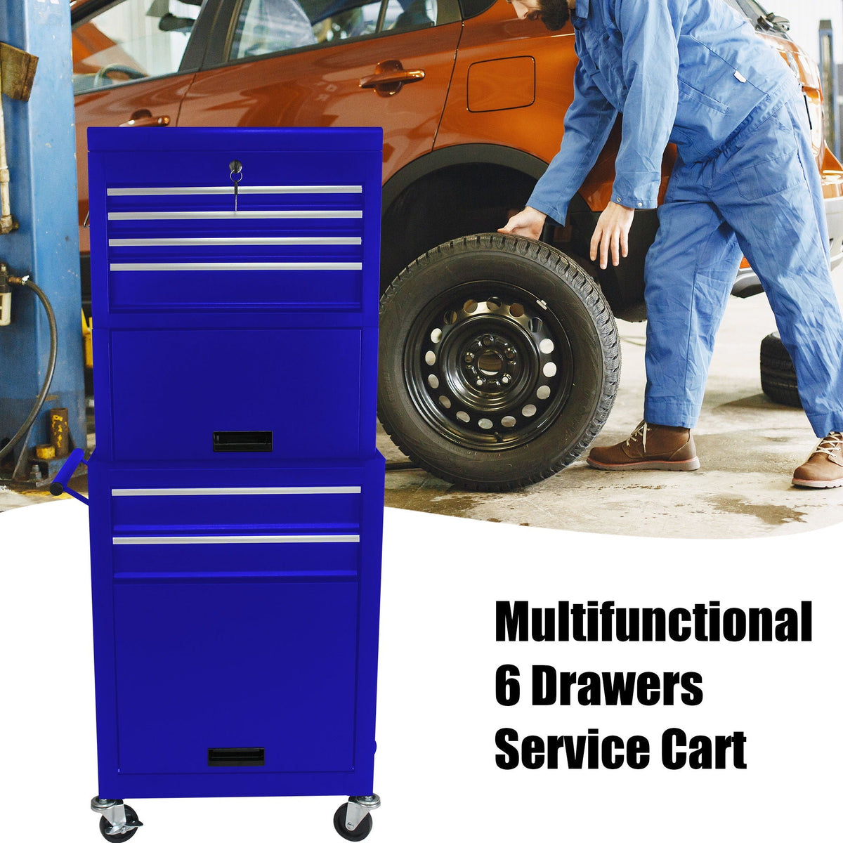 6 Drawer Lockable Tool Cabinet blue on wheels with key lock by HouseOfZazla on Tampa Home & Garden Store