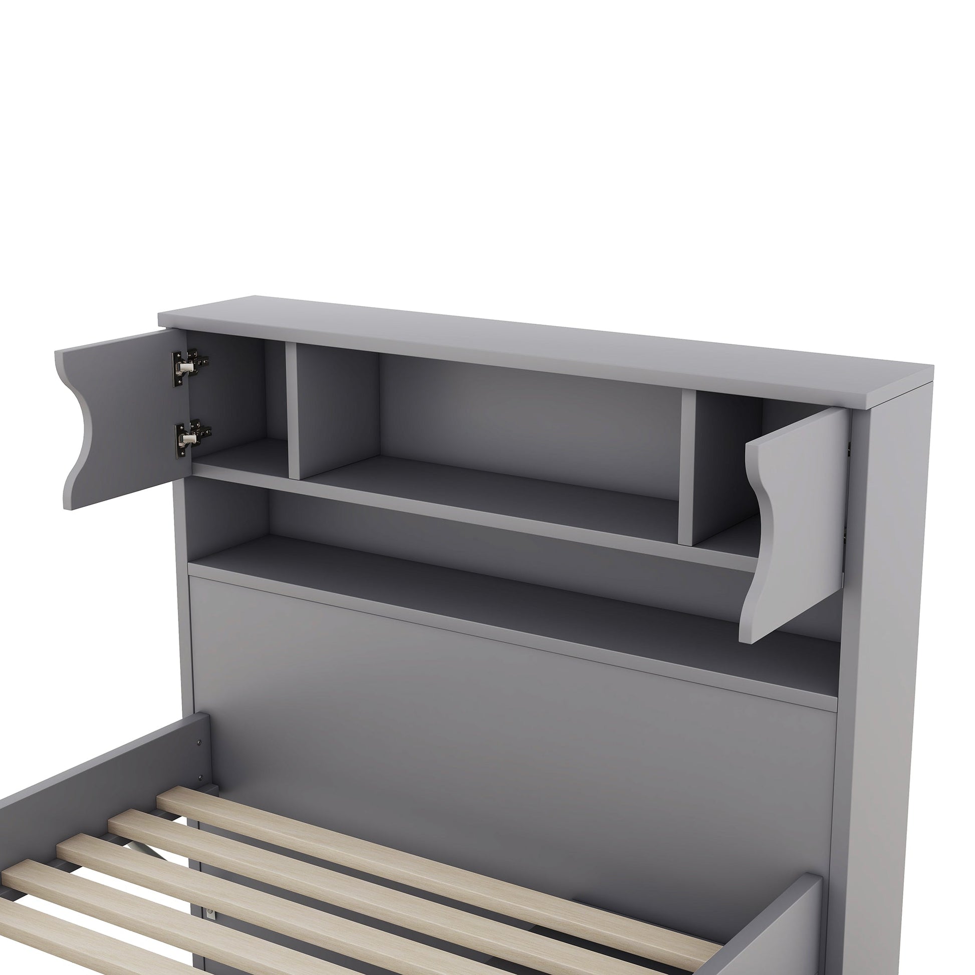 Twin Size Captain Platform Bed Frame with Storage Bookcases and Shelves,Four Drawers, Gray - Tampa Home & Garden Store