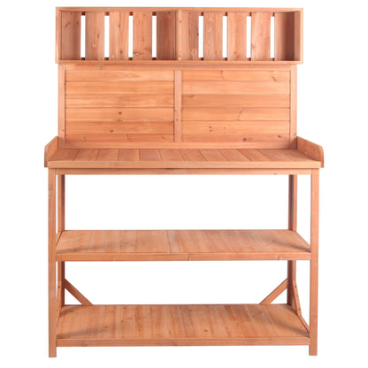 65" Rustic Outdoor Potting Bench Table Garden Potting Bench with 4 Storage Shelves and Side Hook,Natural