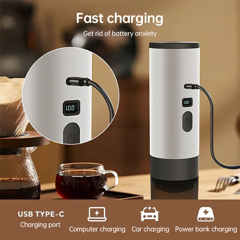 Portable Wireless 3-in-1 Espresso Maker, 7800mAh, Car/Home/Camping, Ground/Capsule Coffee. - Tampa Home & Garden Store