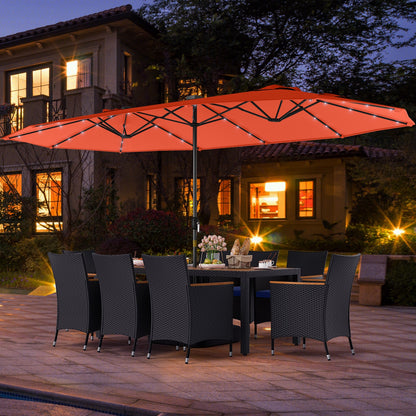 11 Pieces Patio Dining Set with LED Patio Umbrella with Base and Seat Cushions (Navy)