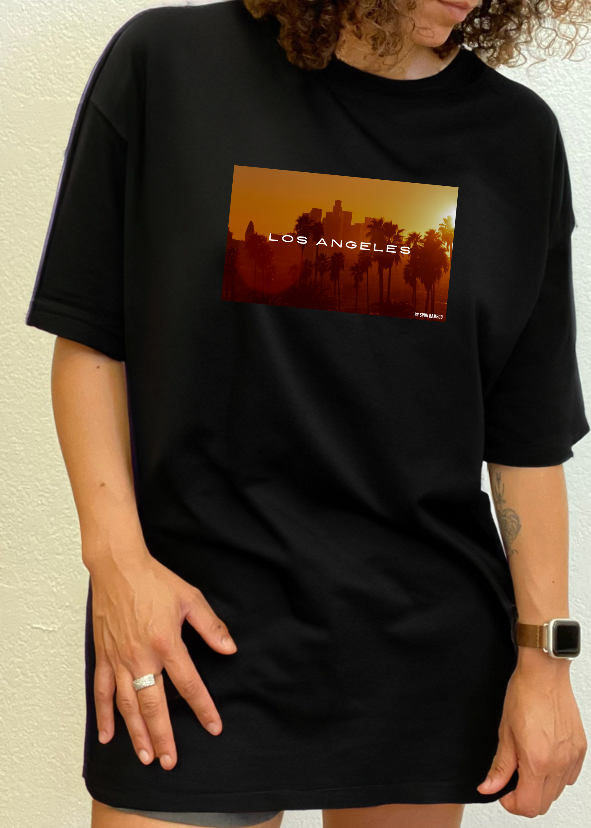 Los Angeles unisex bamboo viscose/organic cotton tee with sunset palm print by Spun Bamboo on Tampa Home & Garden Store