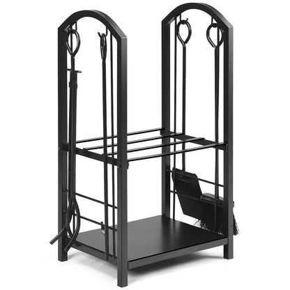 Fireplace Log Rack With Tools Set For Fireside